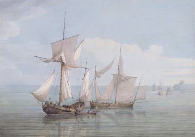 Eine Hoy und eine Lugger mit anderen Schiffen auf ruhiger See von John Thomas Serres