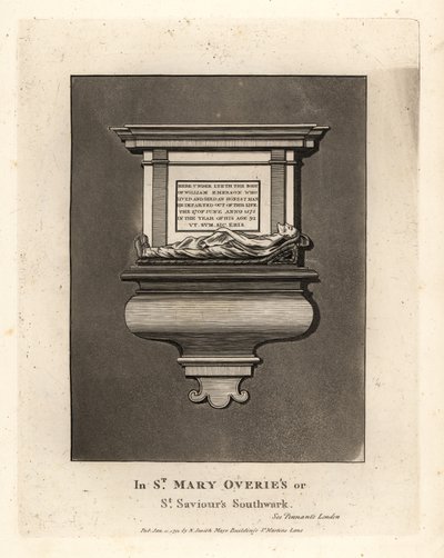 Grabfigur und Denkmal für den ehrlichen Mann William Emerson, gestorben 1575, in St. Mary Overie’s oder St. Saviour’s Southwark von John Thomas Smith