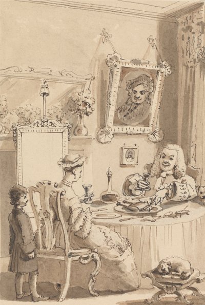 Hogarth trinkt das erste Glas Wein mit seiner Frau - Ihre Hunde halten respektvollen Abstand von John Thomas Smith