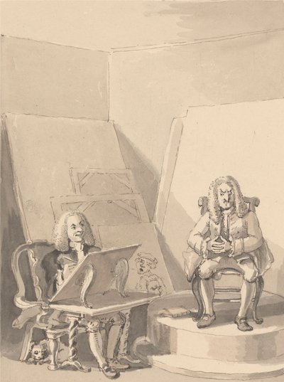 Hogarth Fertigt ein Porträt von H. Fielding für einen Buchhändler an, aus den Zügen von Garrick, der sich eine der Perücken des Autors für diesen Zweck ausgeliehen hat, da es kein echtes Porträt von ihm gibt von John Thomas Smith