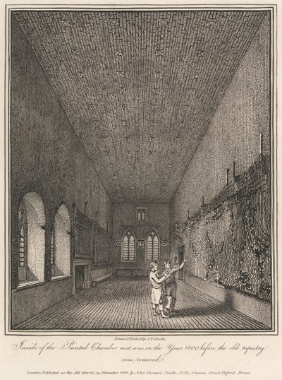 Im Painted Chamber, wie es im Jahr 1800 war, bevor der alte Wandteppich entfernt wurde von John Thomas Smith