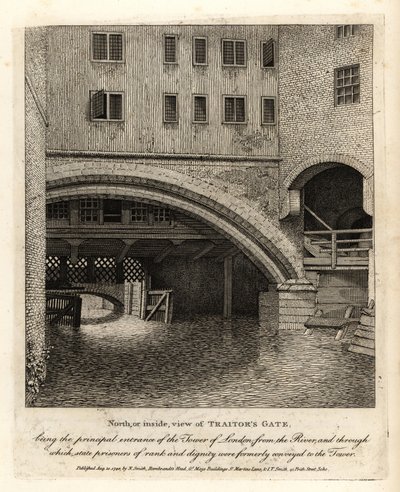 Nord- oder Innenansicht des Traitor’s Gate, Haupteingang zum Tower of London vom Fluss Thames von John Thomas Smith