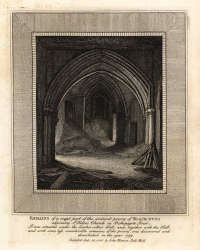 Überreste der Krypta des alten Priorats der Schwarzen Nonnen, angrenzend an die St. Helen’s Kirche, Bishopsgate Street von John Thomas Smith