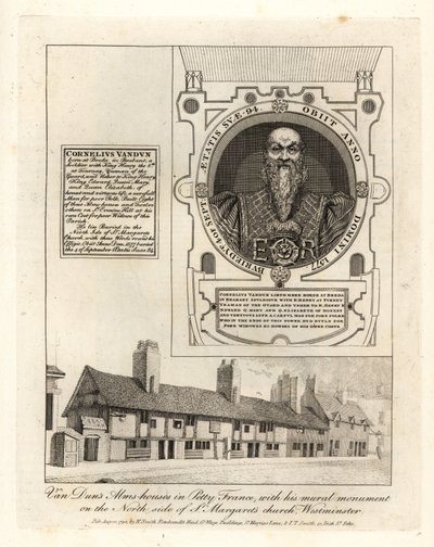 Van Dun’s Armenhäuser in Petty France, mit seinem Wanddenkmal in der St. Margaret’s Kirche, Westminster von John Thomas Smith