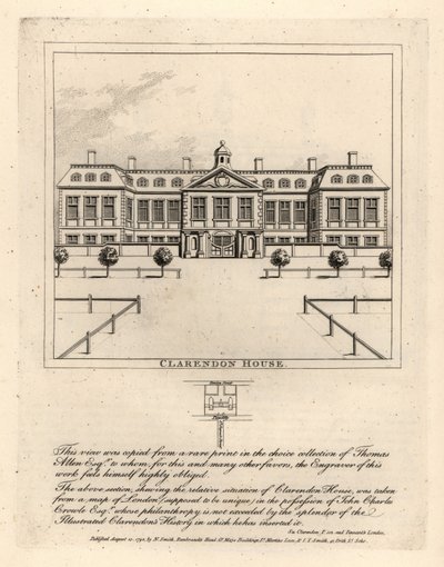 Ansicht von Clarendon House von der St James Straße, aus einem seltenen Druck in der Sammlung von Thomas Allen von John Thomas Smith