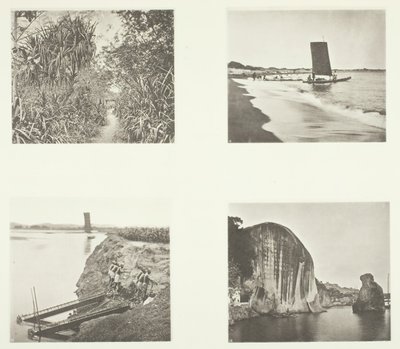 Eine Landstraße in der Nähe von Taiwanfu, ein Katamaran, Kettenpumpen, Felsinschriften, Amoy von John Thomson
