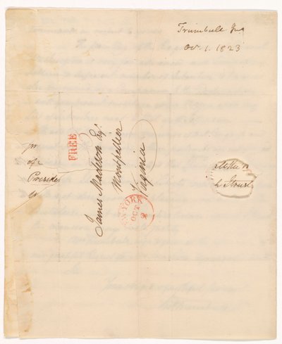 Brief von John Trumbull (1756-1843) an Präsident Madison vom 1. Okt. 1823 von John Trumbull