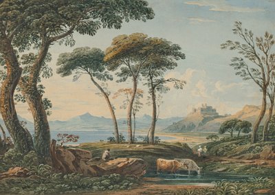 Ein entfernter Blick auf Harlech Castle und Snowdon dahinter, Nordwales von John Varley
