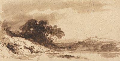 Flusslandschaft mit Zwei Figuren, See und Entfernten Bergen von John Varley