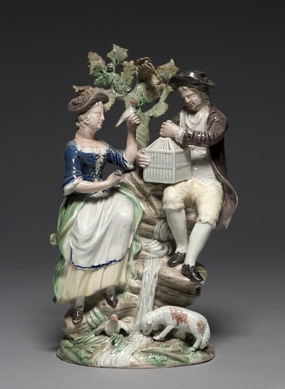 Gruppe mit Vogelkäfig, hergestellt von der Staffordshire Fabrik, ca. 1770 von John Voyez