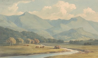Carnedd Llewelyn und Carnedd David, Carnarvonshire, gesehen über den Fluss Ogwen von John Warwick Smith