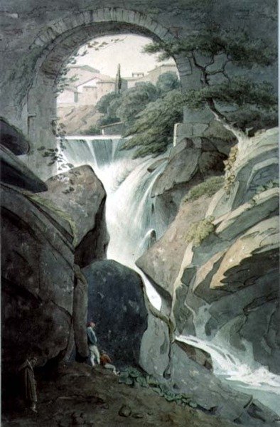 Die Wasserfälle von Tivoli mit drei Figuren im Vordergrund von John Warwick Smith