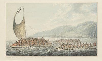 Tereoboo, König von Owyhee, bringt Geschenke zu Kapitän Cook, aus einer Serie von Aquarellen, die Kapitän Cooks letzte Reise illustrieren, ca. 1773-84 (Aquarell auf Papier) von John Webber