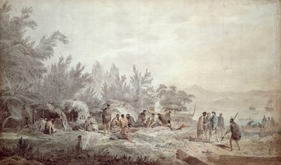 Kapitän Cook in Ship Cove, Queen Charlotte Sound von John Webber