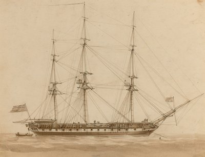 Eine britische Fregatte an ihrem Anker von John Wilson Carmichael