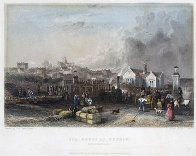 Das Depot in Hexham, Newcastle und Carlisle Railway, graviert von J. Archer, 1836 von John Wilson Carmichael