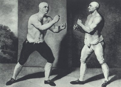 Frühe britische Faustkämpfer, John Broughton (links) und George Stevenson kämpfen 1741: Broughton erfand den Boxhandschuh von John Young