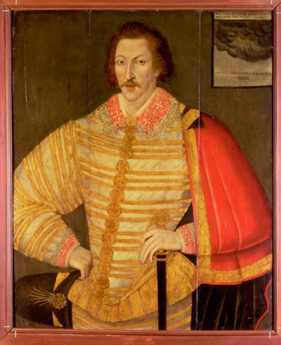 Porträt eines Gentlemans, vermutlich der englische Navigator Thomas Cavendish von John the Younger Bettes