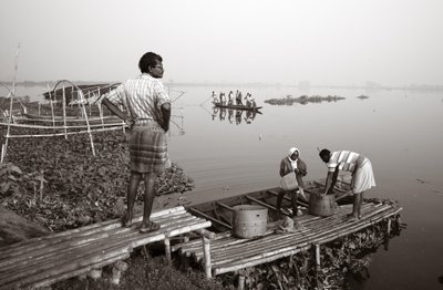 Fischen in den Feuchtgebieten von Kolkata, 2016 von Jon Nicholson