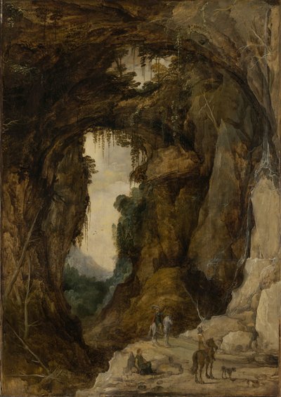 Landschaft mit Grotte und Reiter von Joos de Momper the younger
