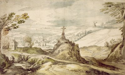 Gebirgslandschaft mit einem Kreuz von Joos or Josse de Momper