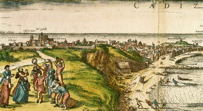 Cadiz, Spanien, Radierung nach einer Zeichnung von Joris Hoefnagel von Joris (after) Hoefnagel