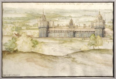 Ansicht des Nonsuch-Palastes in Surrey, 1567-8 von Joris Hoefnagel
