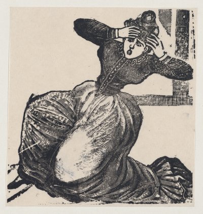 Eine keuchende Frau auf dem Boden mit erhobenen Händen zum Kopf, aus einem Flugblatt betitelt..., 1893 von José Guadalupe Posada