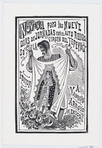 Ein Mann hält ein Stück Stoff mit einem Bild der Jungfrau, Illustration für ..., ca. 1880-1910 von José Guadalupe Posada