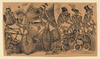 Skelette calaveras auf Fahrrädern, ca. 1900 von José Guadalupe Posada