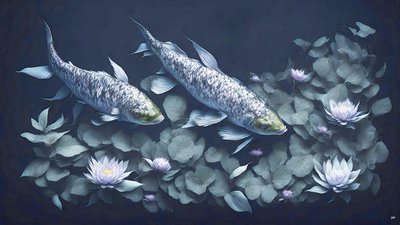 Tuschemalerei: Koi-Karpfen Amethyst_01 von Josef Johann Michel