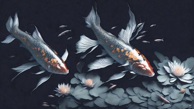 Tintenmalerei: Koi-Karpfen rot 02 von Josef Johann Michel