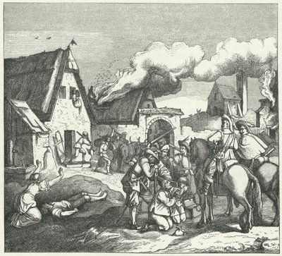 Kaiserliche Truppen plündern nach der Schlacht bei Nördlingen, 1634 von Josef Mathias Trenkwald
