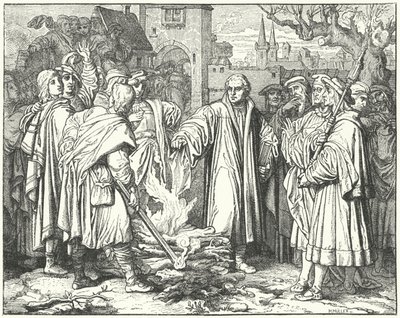 Martin Luther verbrennt die päpstliche Bulle in Wittenberg, 1520 von Josef Mathias Trenkwald