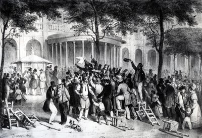 Verlesung der Urteile, die in der Zeitung Moniteur im Garten des Königlichen Palastes in Paris veröffentlicht wurden, 26. Juli von Joseph Louis Hippolyte Bellange