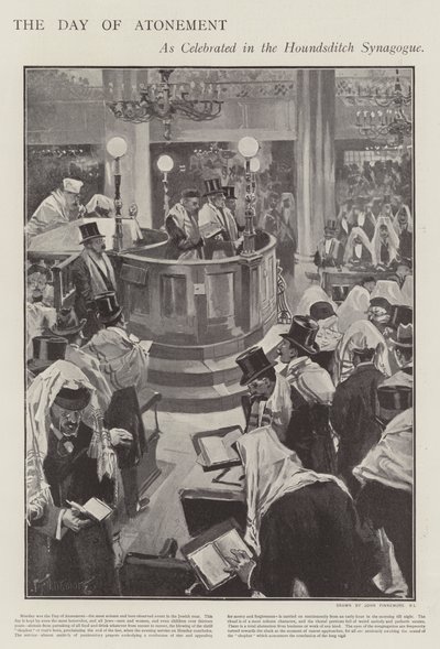 Feier des jüdischen Versöhnungstages in der Houndsditch-Synagoge, London (Lithografie) von Joseph (after) Finnemore