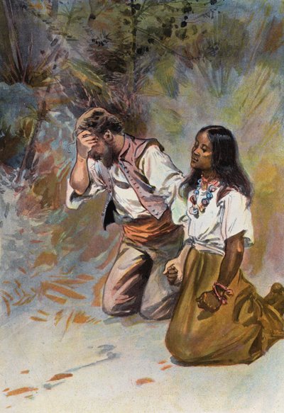 Robinson Crusoe: Sie knieten beide zusammen nieder von Joseph (after) Finnemore