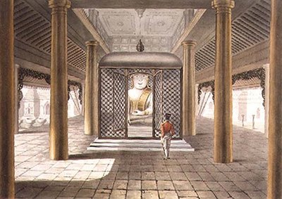 Ein Soldat in einem Tempel in Rangoon, gestochen von George Hunt von Joseph (after) Moore