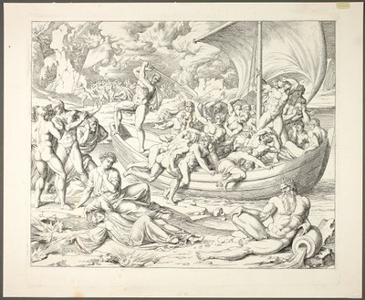 Charons Barke mit Seelen, die den Styx überqueren, Tafel zwei aus Darstellungen aus Dantes Hölle von Joseph Anton Koch