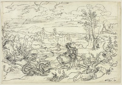 Landschaft mit Sankt Georg und dem Drachen und dem Monte Soratte von Joseph Anton Koch