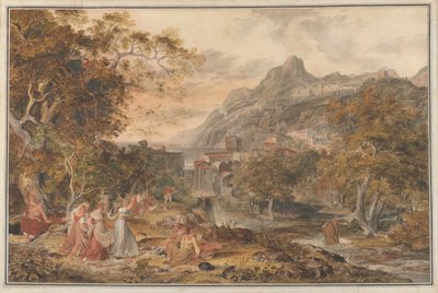 Blick auf Vietri mit tanzenden Landfrauen im Vordergrund von Joseph Anton Koch