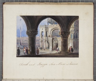 Kirche und Piazza San Marco in Venedig, eingeklebt in Thomas Moodys Tagebuch einer Reise durch die Schweiz und Italien, 1822 von Joseph Axe Sleap