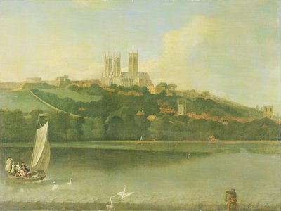 Ansicht der Kathedrale und Stadt Lincoln vom Fluss, ca. 1760 von Joseph Baker