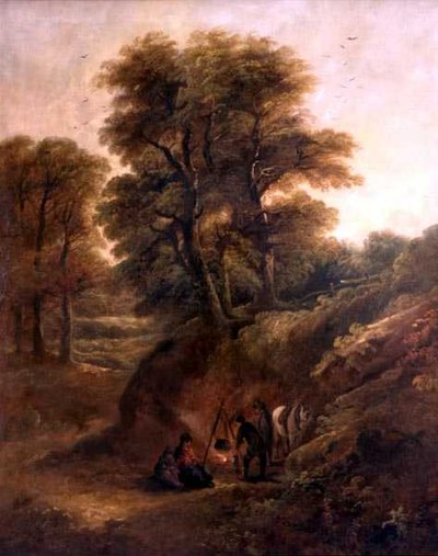 Waldlandschaft mit Zigeunern um ein Feuer von Joseph Barker