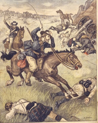 Burenkommando greift britische Patrouille an während der Anglo-Zulu- und Anglo-Burenkriege 1850-1902, Illustration von Joseph Belon