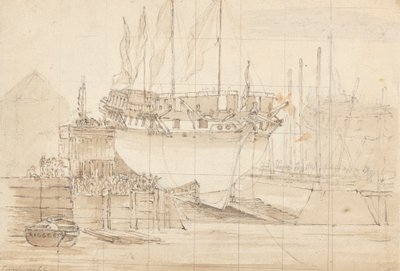 Segelschiff im Dock, Bug vorwärts: Quadratisch zum Nachzeichnen von Joseph Cartwright