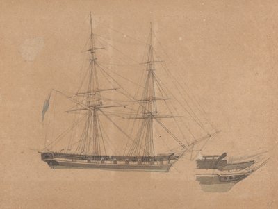 Seitenansicht einer einzelnen Brigg und Bug einer anderen von Joseph Cartwright