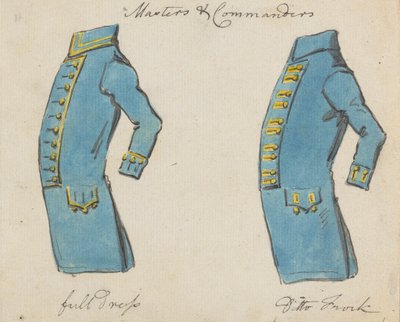 Seitenansicht von zwei Marinejacken; Meister und Kommandanten von Joseph Cartwright