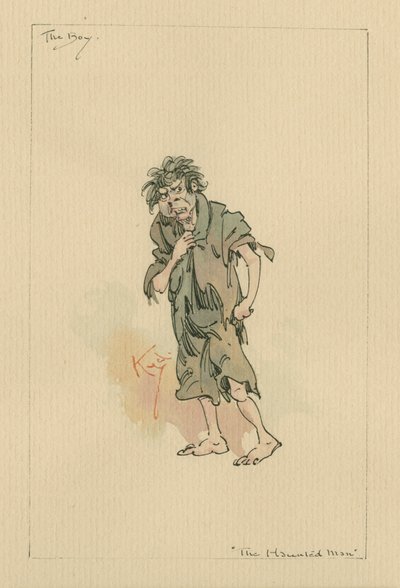 Der Junge - Der heimgesuchte Mann und das Gespenst, ca. 1920er (Feder und Tinte mit Aquarell auf Papier) von Joseph Clayton Clarke