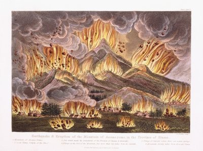 Erdbeben und Ausbruch des Berges Asama-yama in der Provinz Sinano, 1822 von Joseph Constantine Stadler